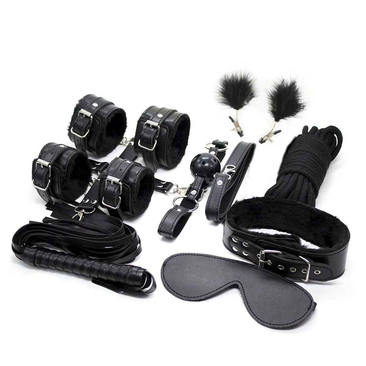 

Lots Sex Bondage Kit Set Slave Adult Games Toys Hand Cuffs Ankle Cuff Gag Whip Rope Blindfold nipple clips Frisky Erotic Toys