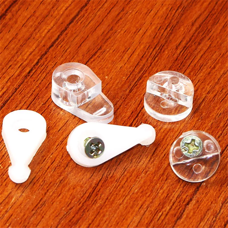 50pcs Plastic Glass Retainer Transparent Mirror Cabinet Fix Clips Glass Panel Corner Brackets with Screw Furniture Hardware