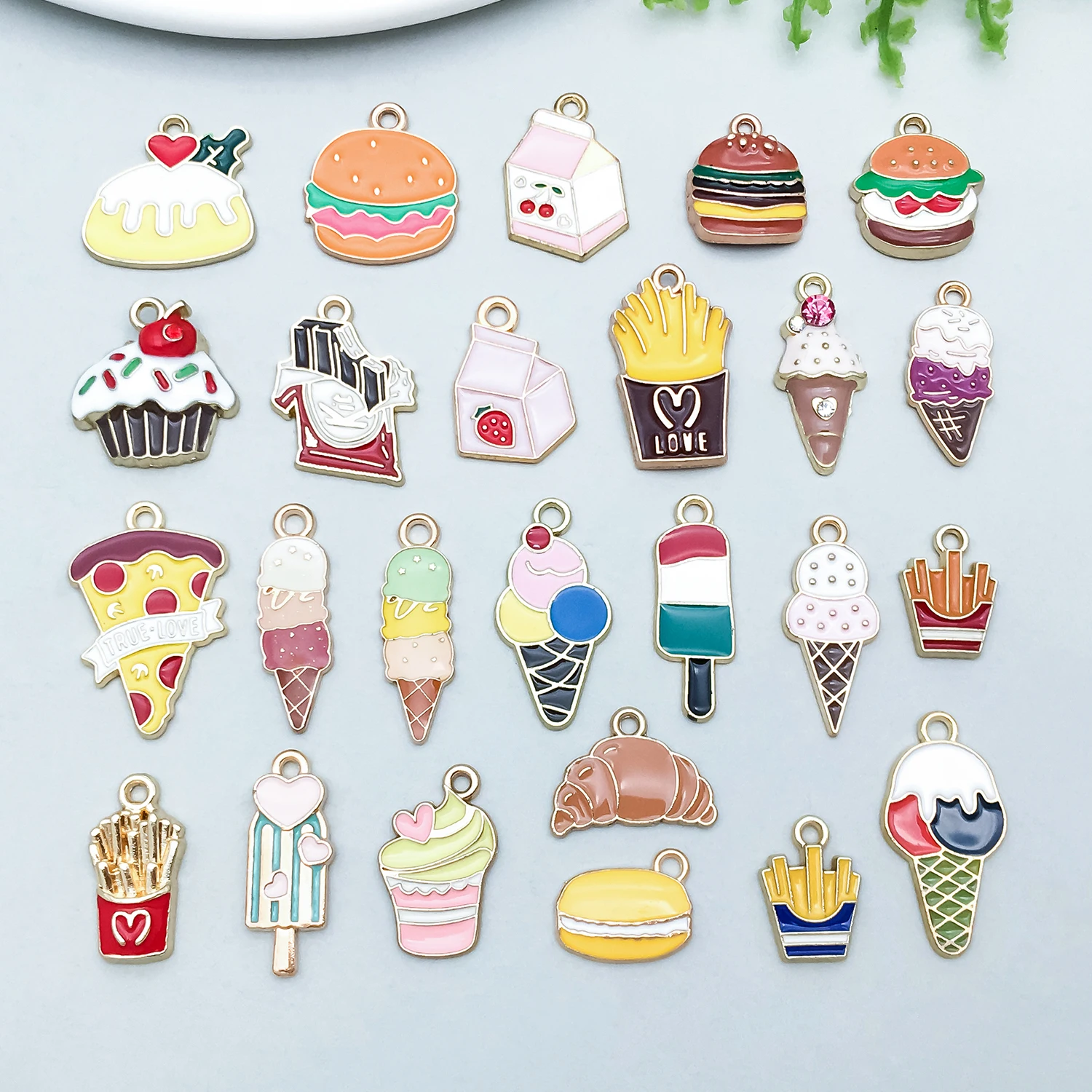 5pcs/25pcs Alloy Enamel Burger Egg Drink Pendant Jewelry Making DIY Keychain Earrings Charms for Jewelry Bracelets Necklace