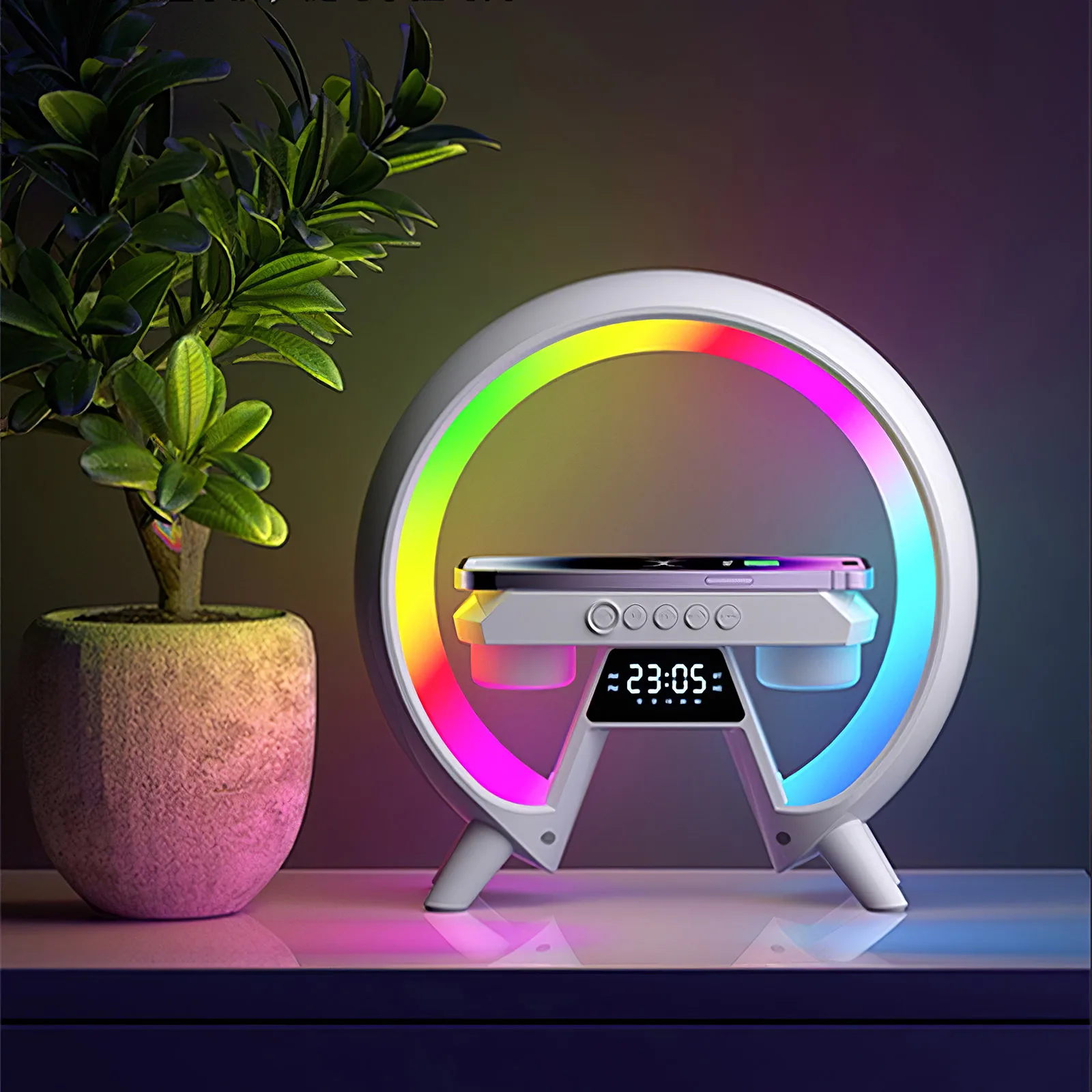 LED Wireless Charger Pad Stand Bluetooth-Compatible Speaker With Atmosphere RGB Night Light 15w Fast Charging Station For IPhone