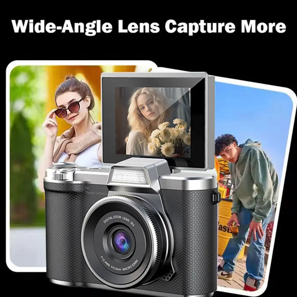 Digital Camera For Photography, 4K Vlogging Camera 180° Flip Screen 16X Digital Zoom Compact Cameras CCD Filter Camera