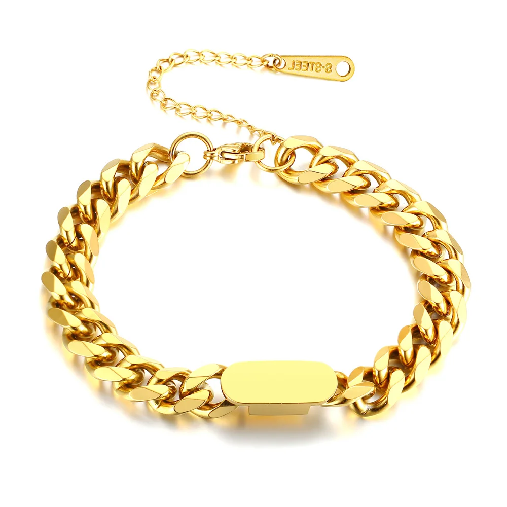 

Punk Miami Curb Cuban Chain Link Bracelet Gold Color Stainless Steel Hand Bracelet for Women Men Fashion Jewelry Braclet 2025