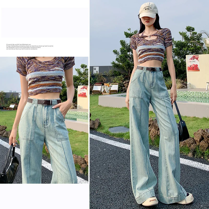 Korean Fashion Women's Jeans Woman High Waist Straight Leg Jeans Vintage Clothes Newjeans Female Clothing  Denim Pants Baggy