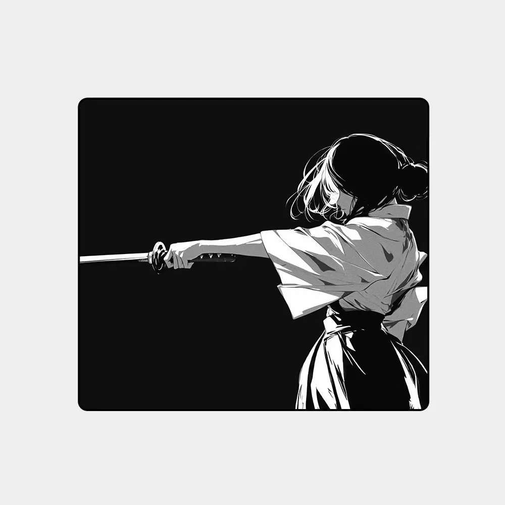 Japanese Samurai Sword Girl Glass Gaming Mouse Pad Smooth Frosted Surface Desk Mat Tempered Upgrade FPS Office Mousepad Esports