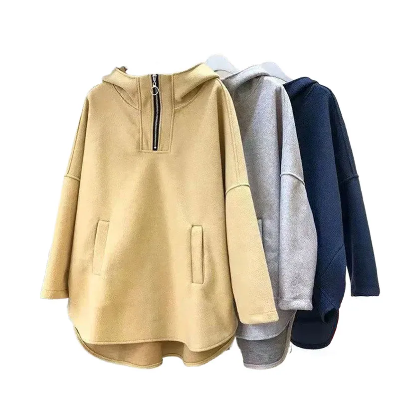 Autumn and winter new fleece hoodie women's hooded zipper Korean version loose student long sleeved pullover jacket