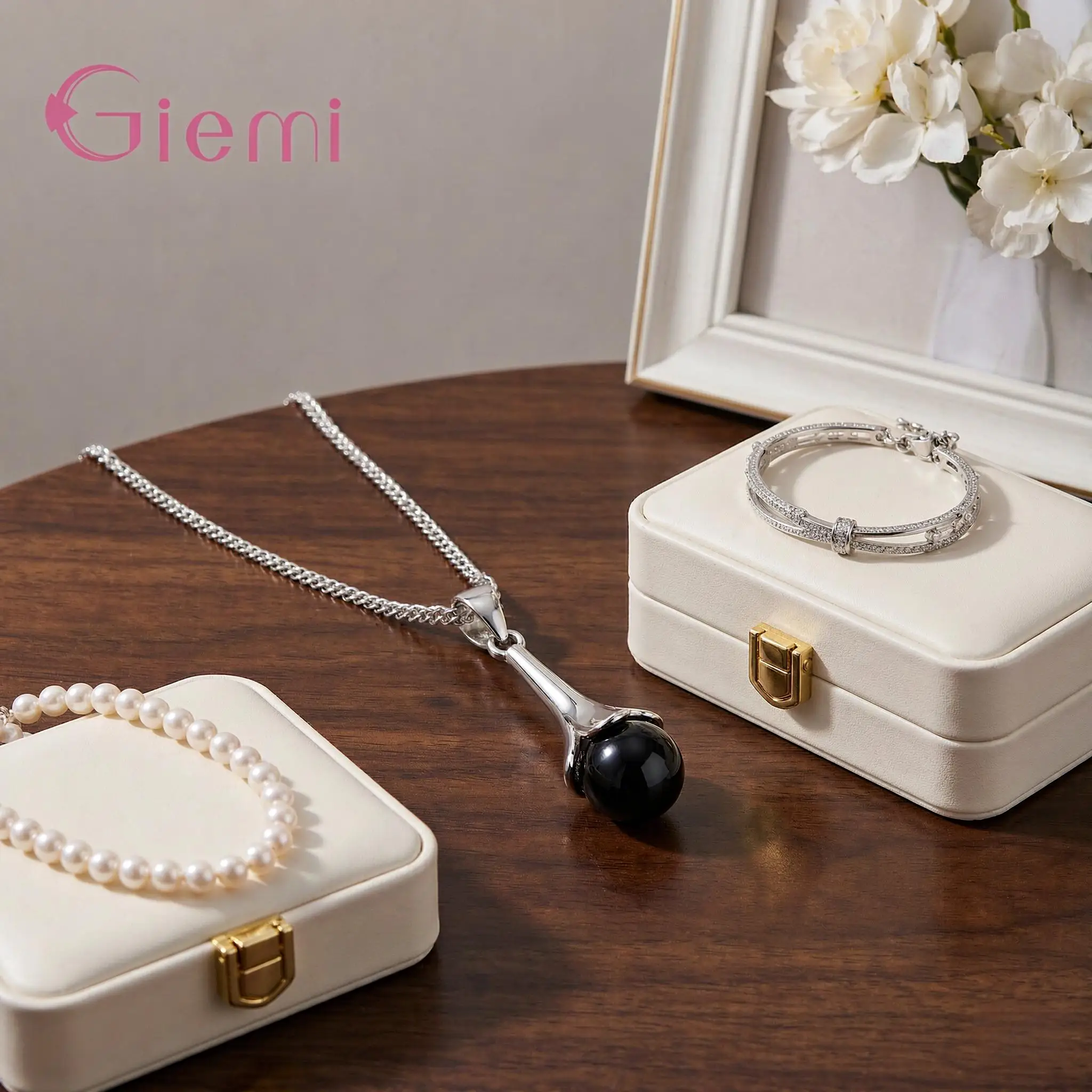 Pendant Necklace For Lovers Wedding Engagement Romantic Style 925 Sterling Silver Round Austrian Crystal