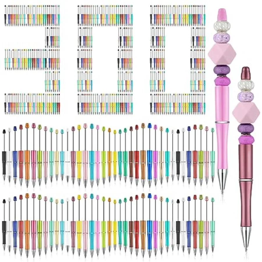 

300 Pcs Beadable Pen Bulk Assorted Plastic Bead Pen DIY Black Ink Ballpoint for DIY Making Students Office Back to School Gift