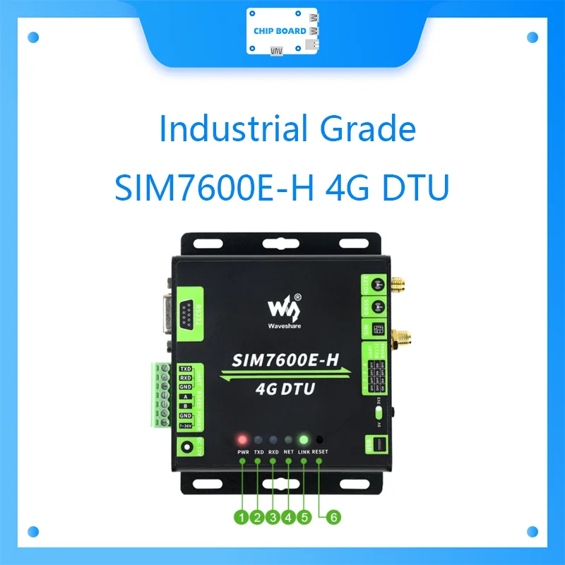 

Waveshare Industrial Grade SIM7600E-H 4G DTU, RS232/485/TTL to 4G LTE, GNSS, for China,Europe,the Middle East,Africa,South Korea