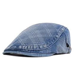 Four Seasons Denim Geometric Print Newsboy Caps Flat Peaked Cap Men and Women Painter Beret Hats 170