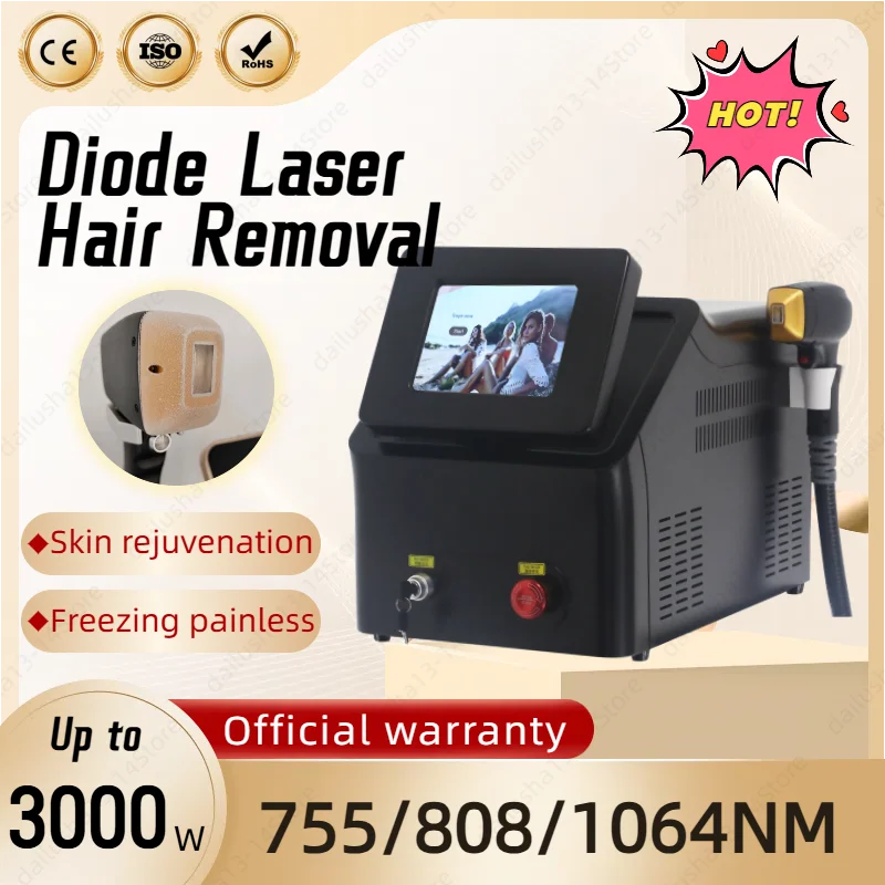 

New Portable High Power 808nm Diode 755 808 1064nm Wavelength Beauty Salon Freezing Point Painless Permanent Hair Removal