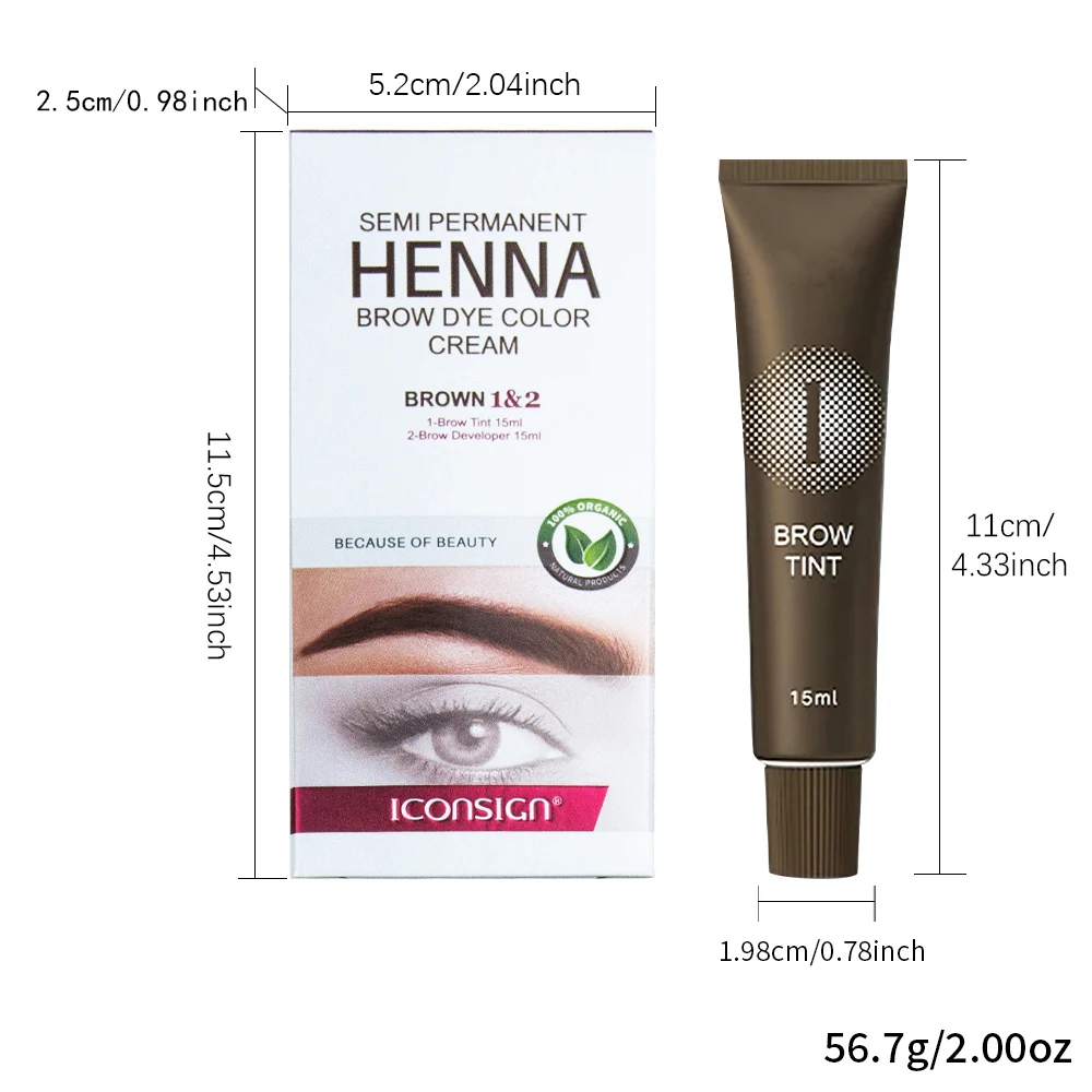 ICONSIGN Eyebrow Tint Professional 2 In 1 กึ่งถาวร Lash & Brow ColoringKit, สีย้อมคิ้วสีดํา Eyebrow Tint Kit สีน้ําตาลเข้ม