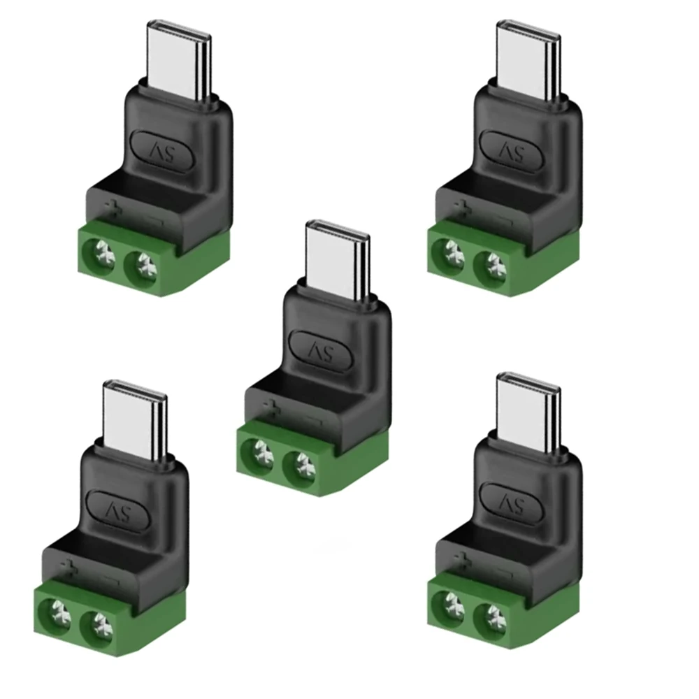 5PCS TypeC 2-Pin Adapter No-Solder Quick Connect Green Terminal for Cables/Power Banks/DIY Universal Home/Travel Use