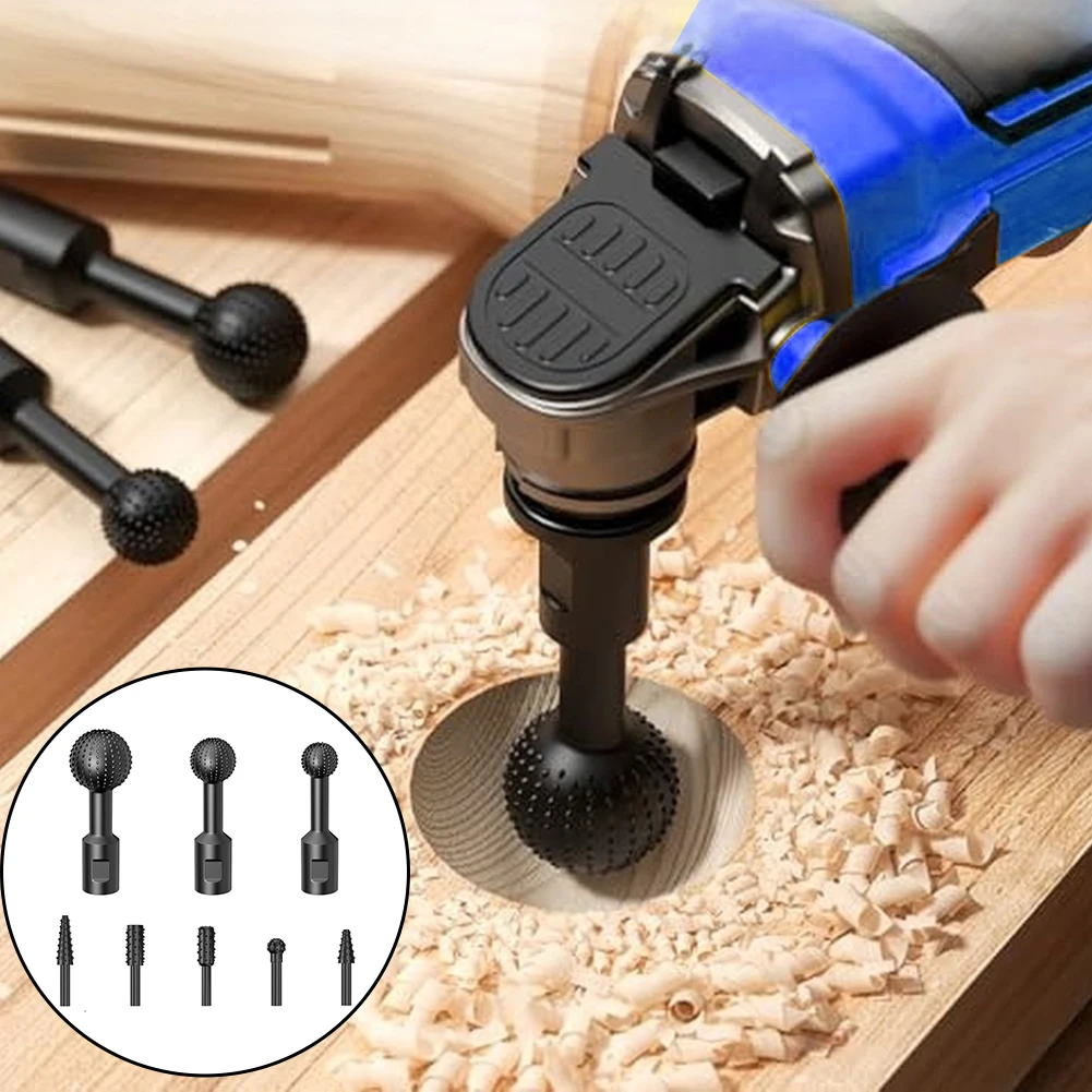 8-Piece Ball Carving Tool Rotary File Set Grinding Head 1/4-inch Hexagonal Shank Woodworking Abrasive Tool