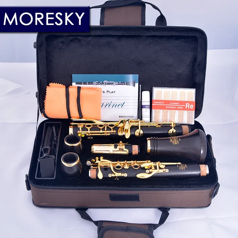 

Кларнет MORESKY Bb Wood Ebony Позолоченный 17-клавишный Grenadilla Sib Klarnet M62 (OEM)