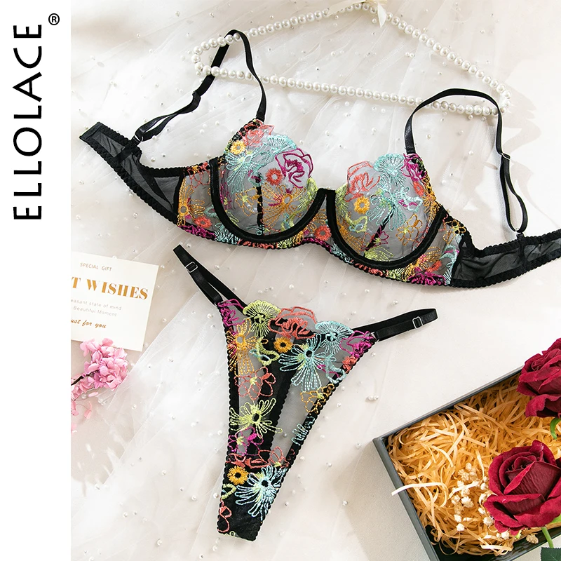 

Ellolace Sexy Lingerie 2 Pieces Colours Embroidery Fancy Underwear Uncensored Fantasy Onlyfans Kit g-String Luxury Exotic Sets