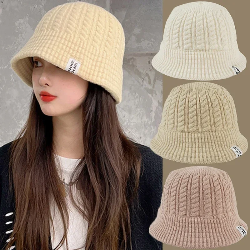 Thick Wool Bucket Hat Korean Fashion Autumn Winter Warm Knitted Panama Cap Fisherman Hats Girl Fisherman Cap Women Crochet Caps