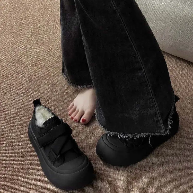 2023 New Little White Shoes Cotton Ventilate Breathev Women's Instagram Winter Thickened Velcro Warm Cream Bread Thick Sole image 5