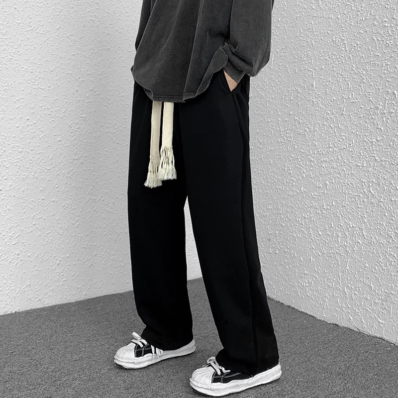

Свободный свитер с прямыми штанинами, мужские спортивные спортивные штаны на шнуровке, широкие повседневные брюки большого размера, модная брендовая осень