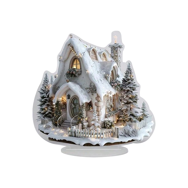 2D Flat Snow House Decor Acrylic Christmas Village Ornaments Desktop Decor for Home Farmhouse Holiday