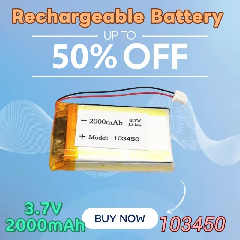 

3.7V 2000mAh 103450 Rechargeable Battery for Small Pudding Early Education Story Machine Cordless Phone Navigator
