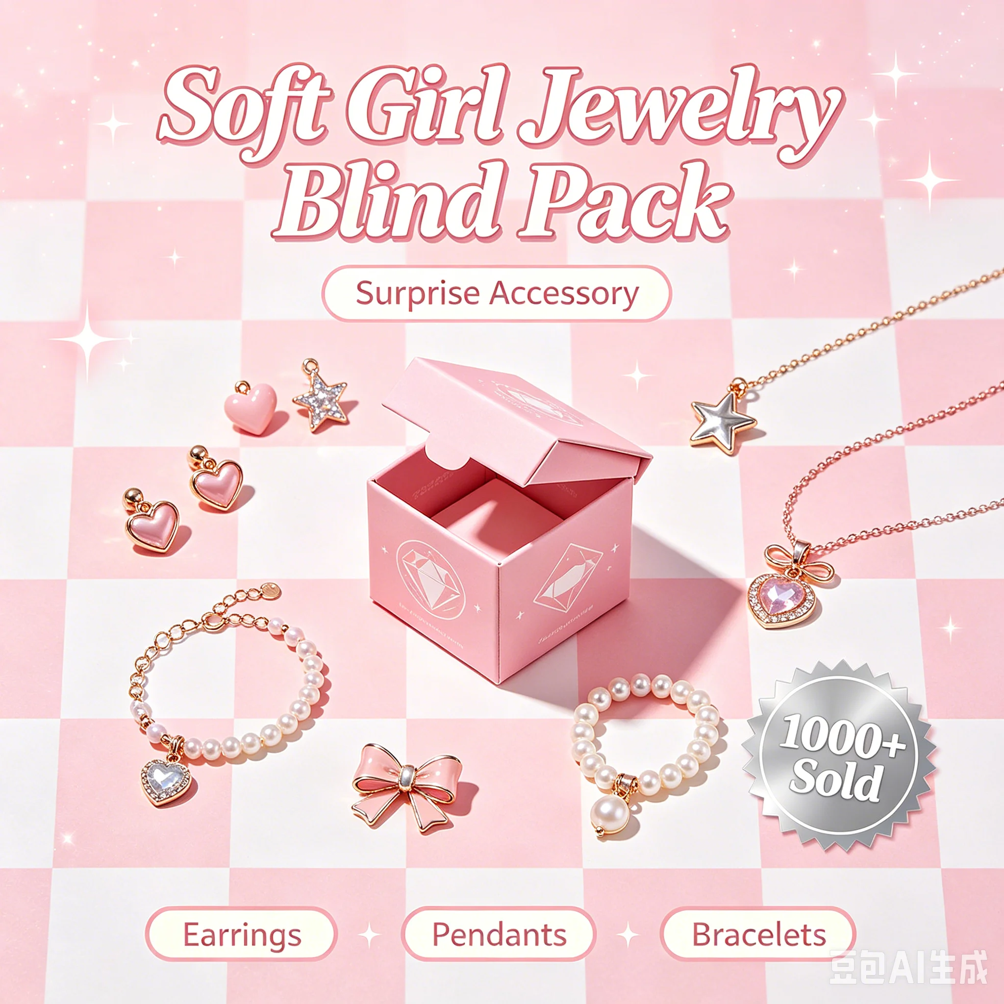 Soft Girl Style Jewelry Mystery Box Random Cute Earrings Tiny Pendants Stack Bracelets Surprise Accessory Blind Pack