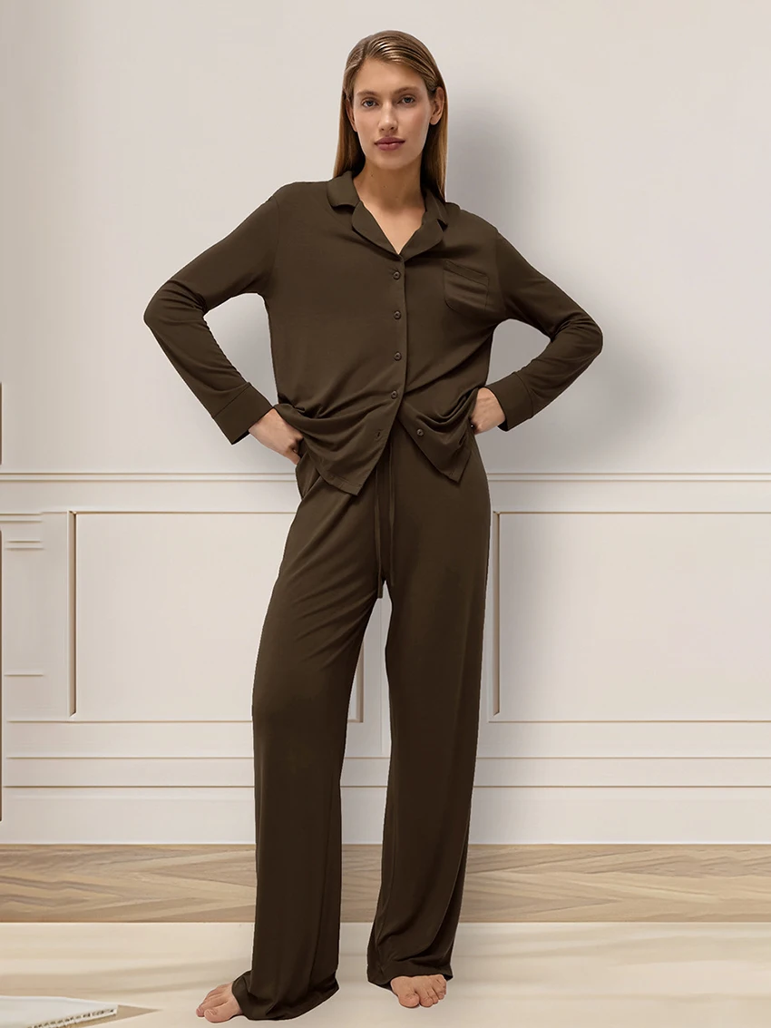 

Marthaqiqi 2024 New Winter Ladies Pajamas Sets Sexy Turn-Down Collar Sleepwear Long Sleeve Nightwear Pants Causal Nightgown Suit