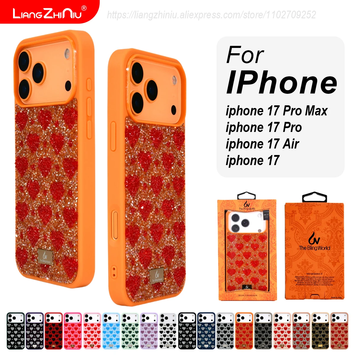 

Роскошный чехол в горошек со стразами в форме сердца для iPhone 17 Pro Max 17 Pro 17/iPhone Air TPU, модный блестящий 3D кристаллический чехол для телефона