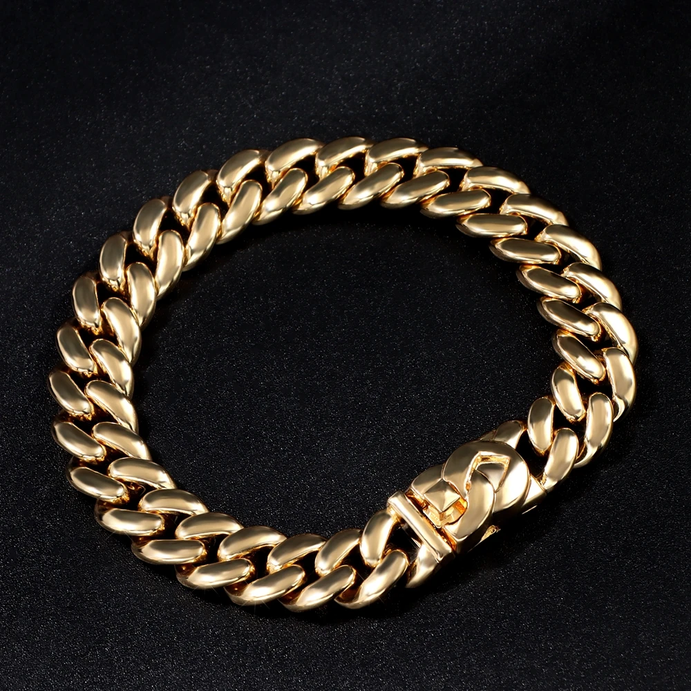 7/8/9inch Gold Color Cuban Link Chain Bracelets Men Women Hiphop Chunky Miami Cuban Chain Bracelet Wristband Punk Jewelry