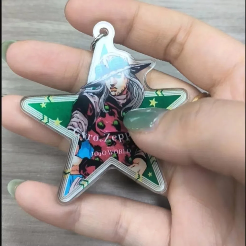 Anime JoJo's Bizarre Adventure Keychain Julius Caesar Zeppeli Kujo Jotaro Star Pendant Keychain Acrylic Pendant Backpack Decorat