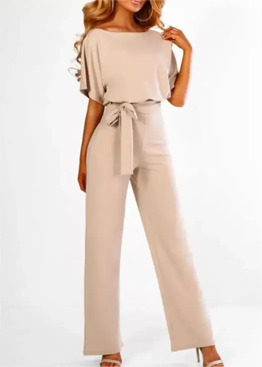 Mới Thời Trang Nữ Jumpsuit Ngắn Thanh Lịch Nữ Tay Rỗng THẮT NƠ EO Chắc Chắn Mùa Hè Quần Ống Rộng Câu Lạc Bộ Phong Cách Đường Phố Nóng S-3XL