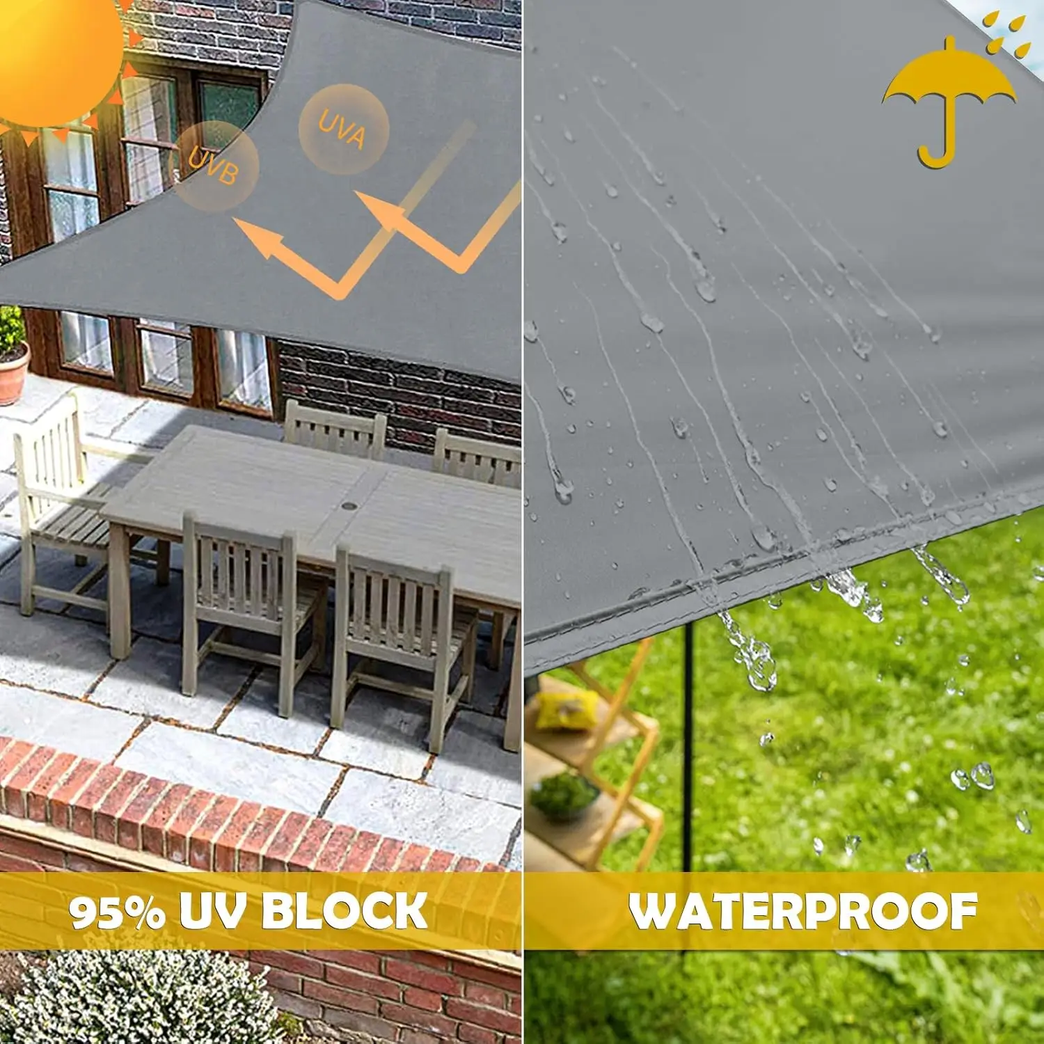 Vela parasol impermeable, toldo rectangular con protección solar, dosel con accesorios, vela de bloque UV 95% para jardín, Patio, pérgola y balcón
