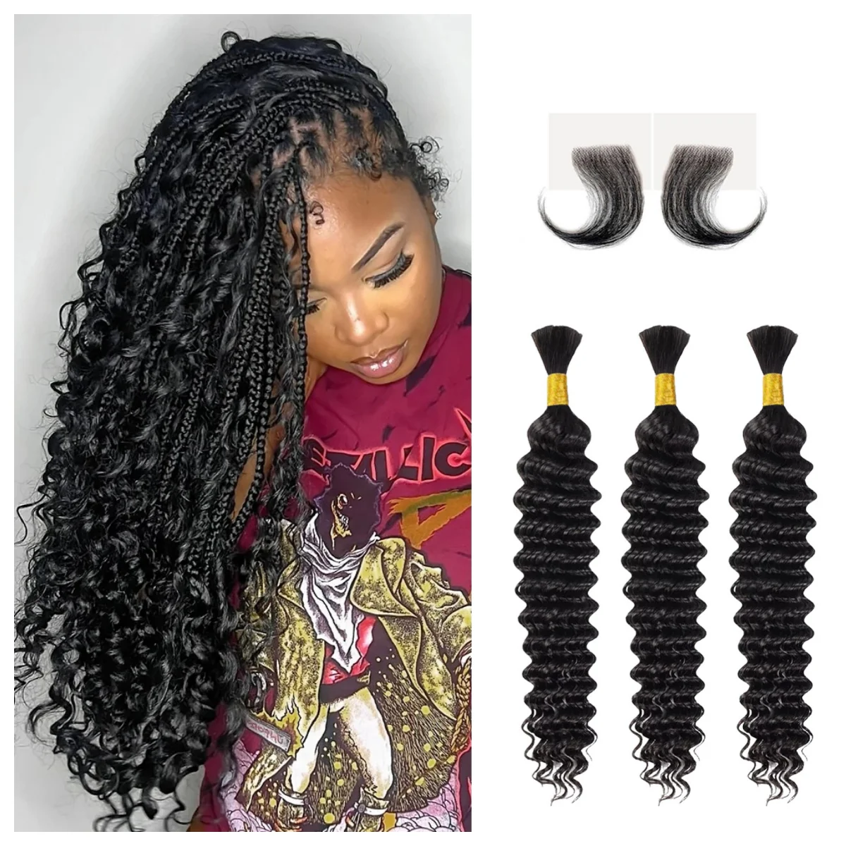 12A Natural Loose Deep Wave Brazilian Human Hair  For Braiding 100% Unprocessed Human Hair Bulk Extensions Bundles