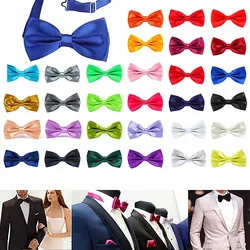 Men Satin Bowtie Classic Wedding Party Bow Tie Solid Color Adjustable Necktie Business Male Dress Shirt krawatte Cravats Gift