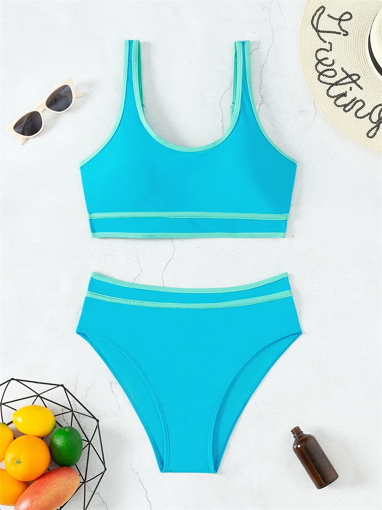 Bikini Women High Waist Swimsuit 2024 New Solid Bikinis Set Sexy Thong Swimwear Two Piece Summer Beach Wear Bathing Suit Female