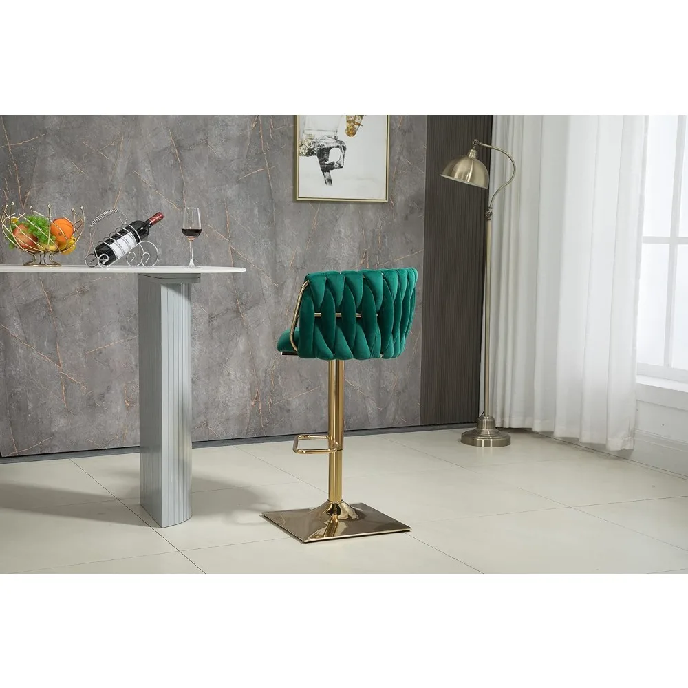 Bar Stool,Velvet Woven Bar Stools,Adjustable Counter Height Swivel Barstools with Low Back and Gold Base for Kitchen Island,Pub