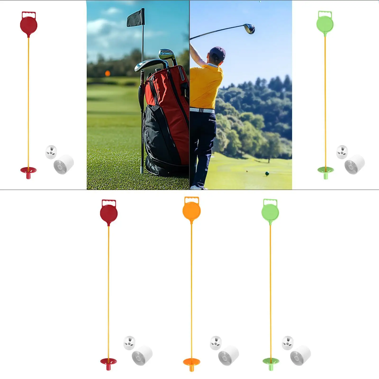 Golf Flagstick and Cup Golf Hole Cup Fiberglass Stick Putting Green Flag Stick Golf Flagpole with Handle for Yard Backyard