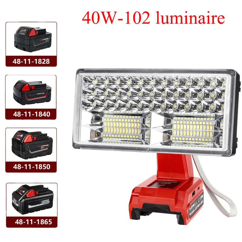 4200 Lumens Portable Floodlight for Makita/Milwaukee/Dewalt/Bosch/Black&Decker/Craftsman/Ryobi 18V/20V Batteries with USB Port