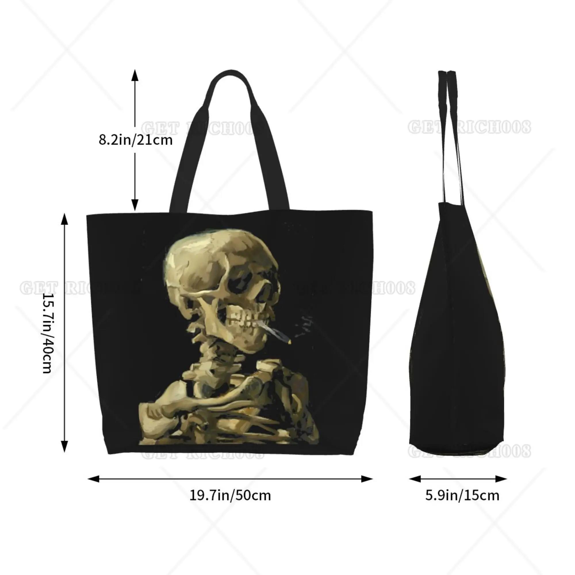 Smoke Skull Gothic Shoulder Shopping Bag for Women Men Work Outdoor Supermarket Tote Bag Reusable Shopping Bag Fashion