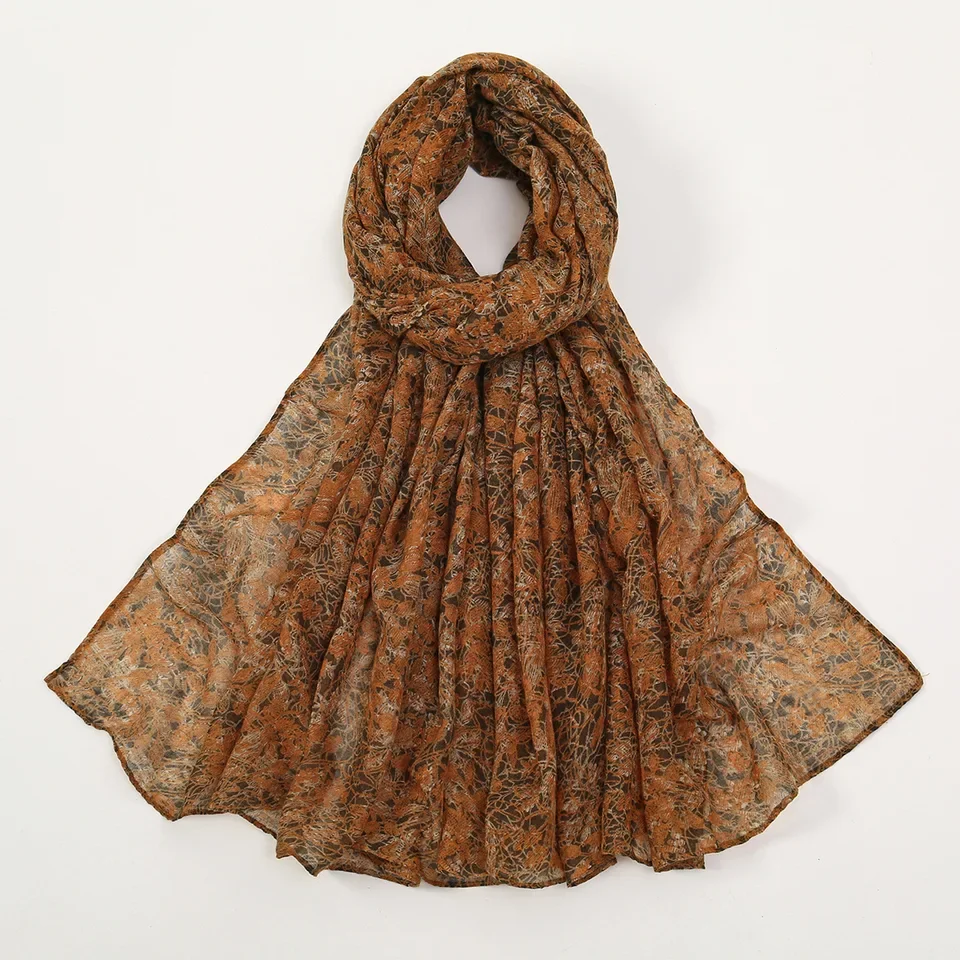 180 * 90cm 경량 플로럴 프린트 폴리에스터 스카프 - 통기성 좋은 면-린넨 느낌 여행용 숄