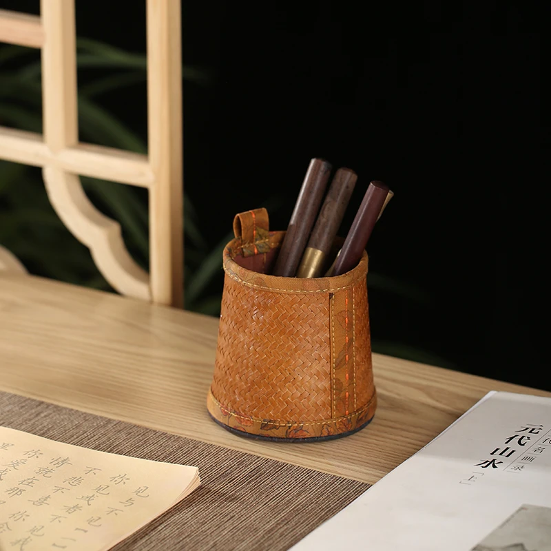 

Handmade Bamboo Xiangyun Yarn Square Round Tea Channel Storage Container Sheepskin Desktop Storage Tank Tea Utensils Ornaments