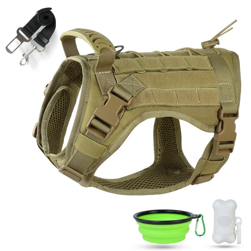 Tactical Dog Harness,K9 Military Walking Service Vest Adjustable Training Hunting with Molle System & Rubber Handle