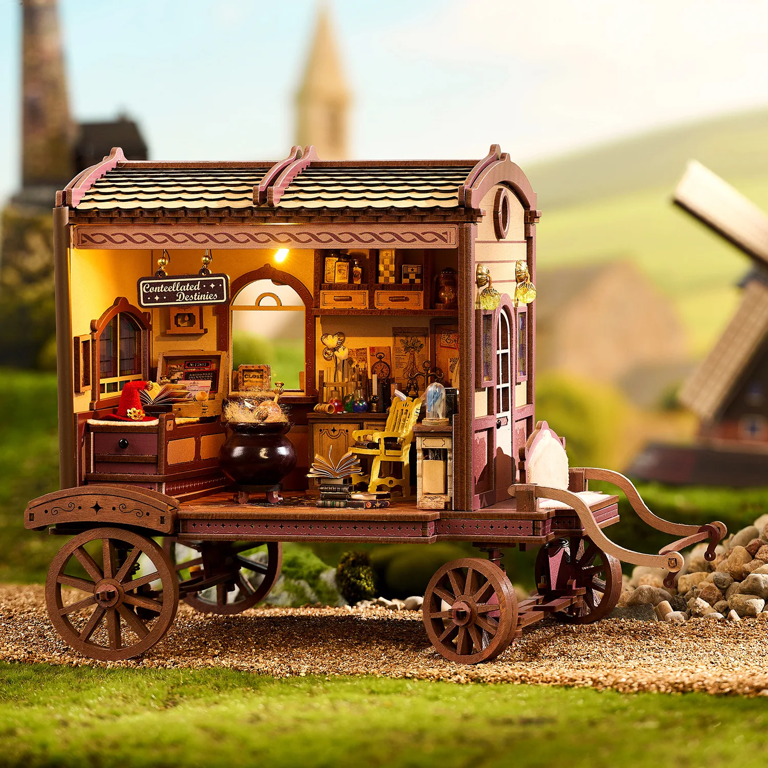 

booknook book nook Carriage hut magic dealer DIY handmade assembly creative birthday gift with lamp