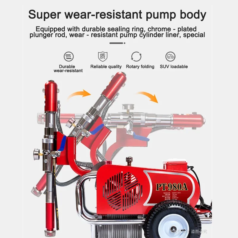PT980A Multifunctional Electric Hydraulic Airless Sprayer, Putty Powder Latex Paint Waterproof Coating Spraying Equipment