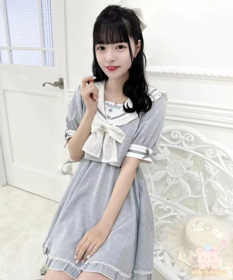 

Sailor Collar Summer Women's Dresses Mine Series Mass-Produced Rojita Lolita Style Sweet Cute Short Sleeve Casual Dress