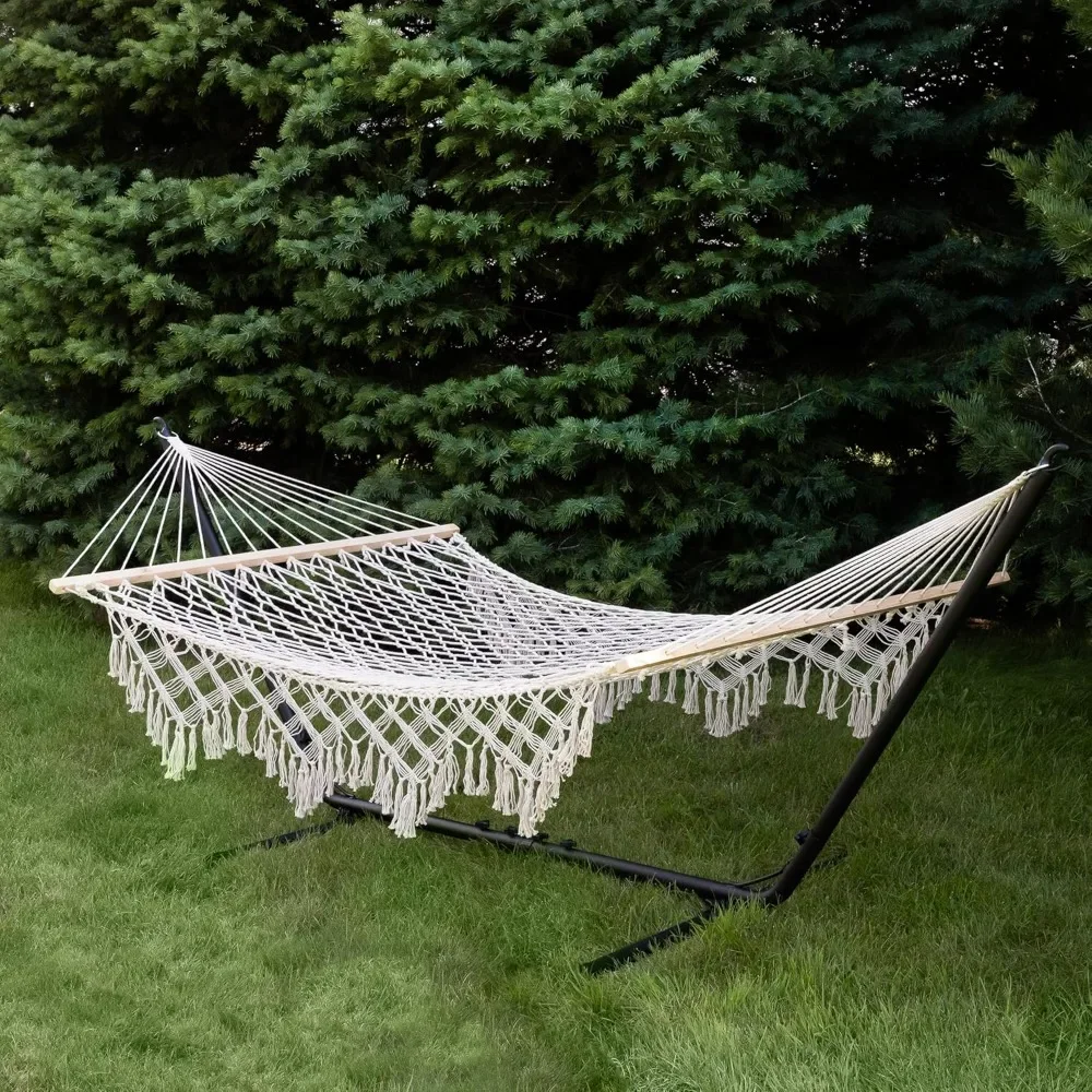 

Hammock with Wooden Bars Northlight 74" White Lattice Macrame Rope