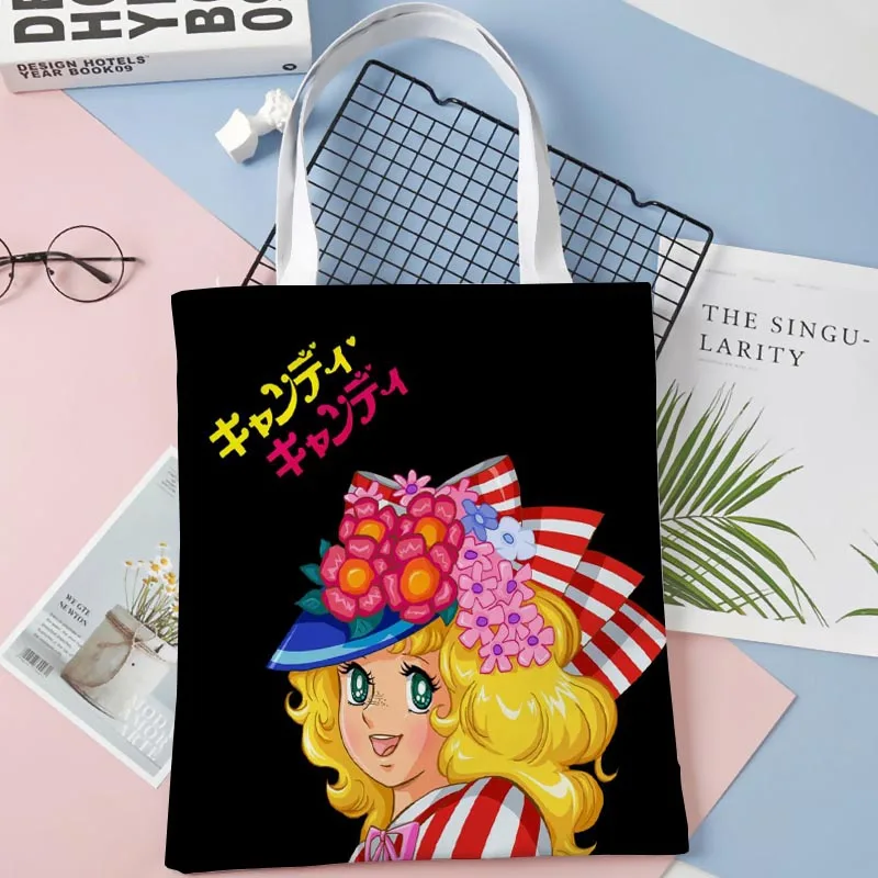 Custom Candy Candy Cartoon Gir Tote Shopping Bags 30x35cm Tote Bag Reusable Handbag Women Shoulder Cloth Pouch Foldable 1014