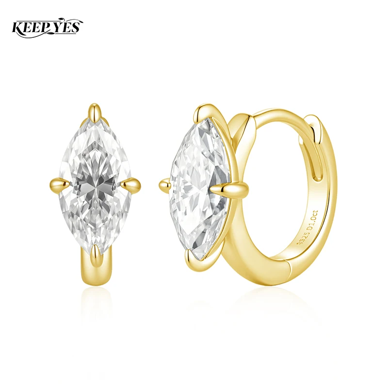 KEEP YES 5*10mm 1.0ct Marquise Cut Moissanite Diamond Hoop Earrings 925 Sterling Sliver for Women Wedding Party Fine Jewelry