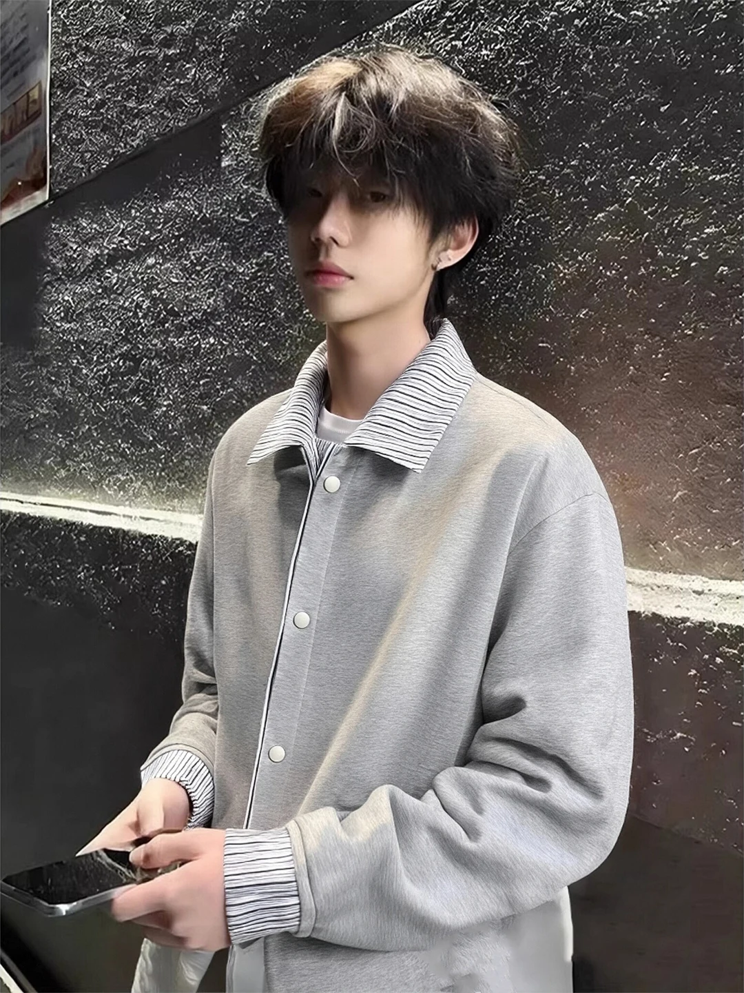 

Мужской свитшот American Sle в полоску с эффектом двухслойности, весенний, CleanFit, высококачественный, открытый кардиган-пальто