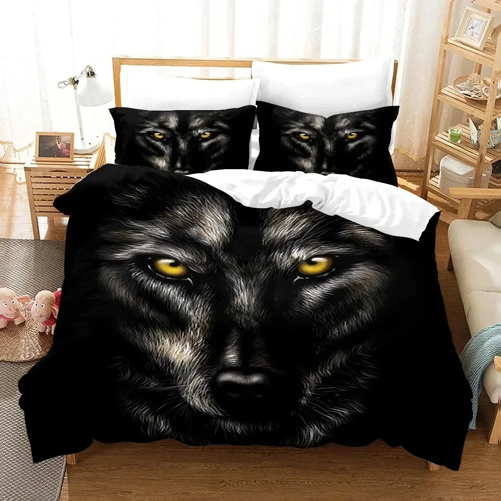 3D Wolf Bedding Set Black White Duvet Cover For Adults Bedroom Luxury Comforter Set Queen King 220x240 Size Aniaml Bed Set