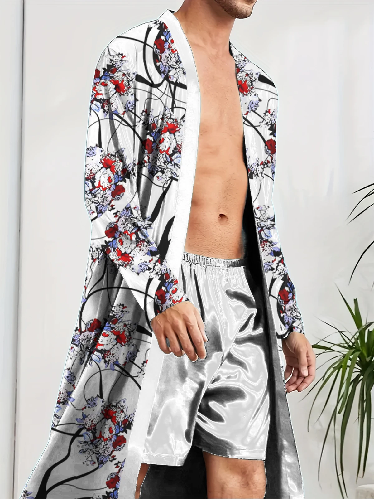 Spring and Autumn Home Comfortable Men's Robe Quick drying Leisure, Digital Printed Trendy Sleeping Robe.